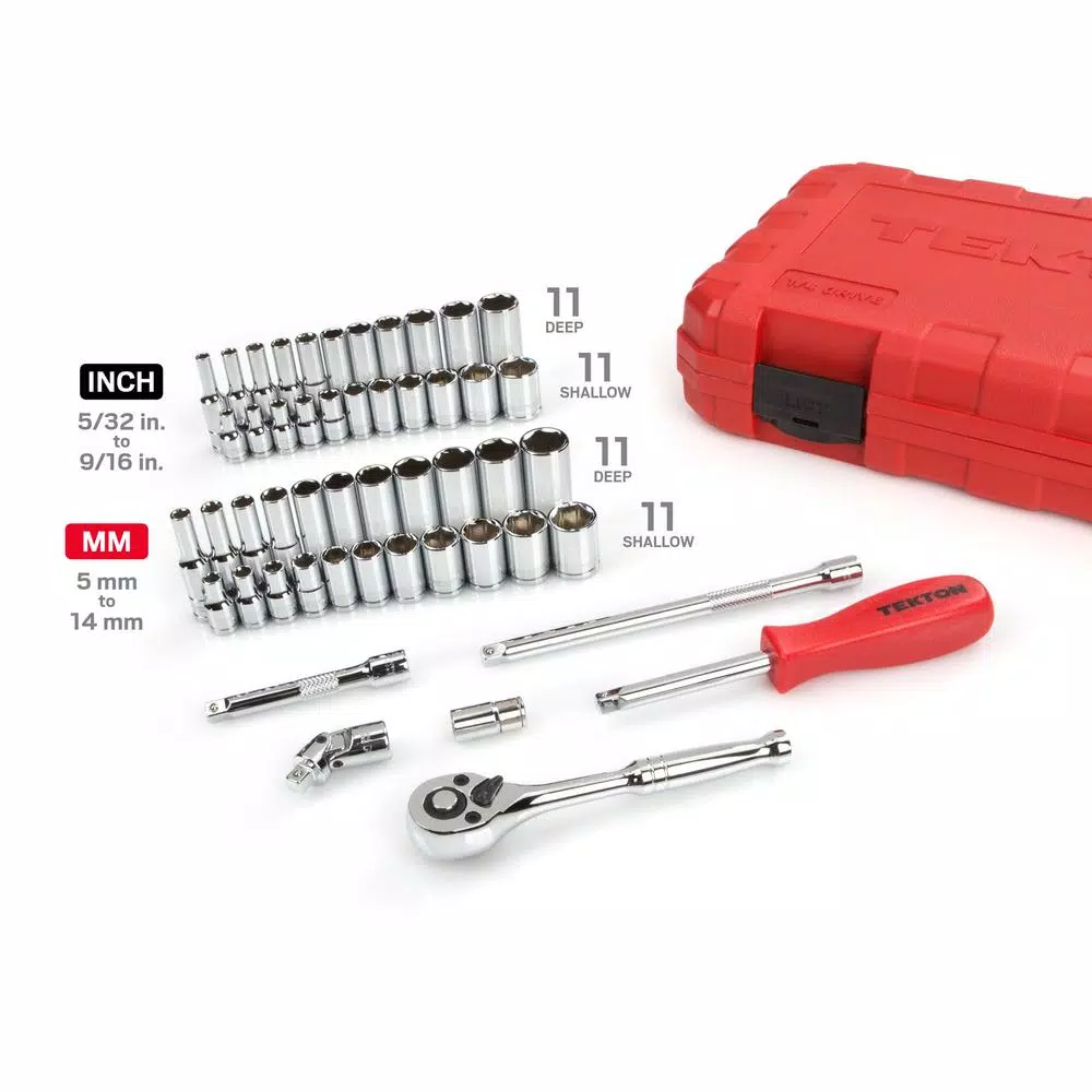 TEKTON 1/4 in. Drive 5/32-9/16 in.， 5-14 mm 6-Point Socket Set (51-Piece) and#8211; XDC Depot