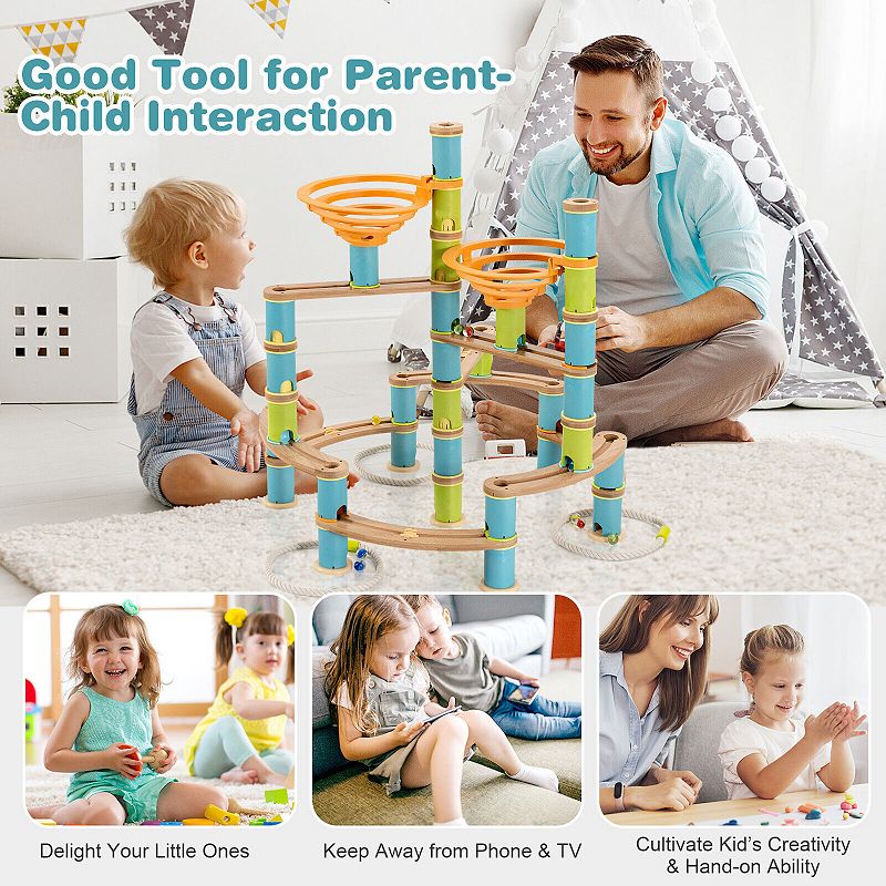 162 Pieces Wicker Marble Run Educational Learning Toy Set