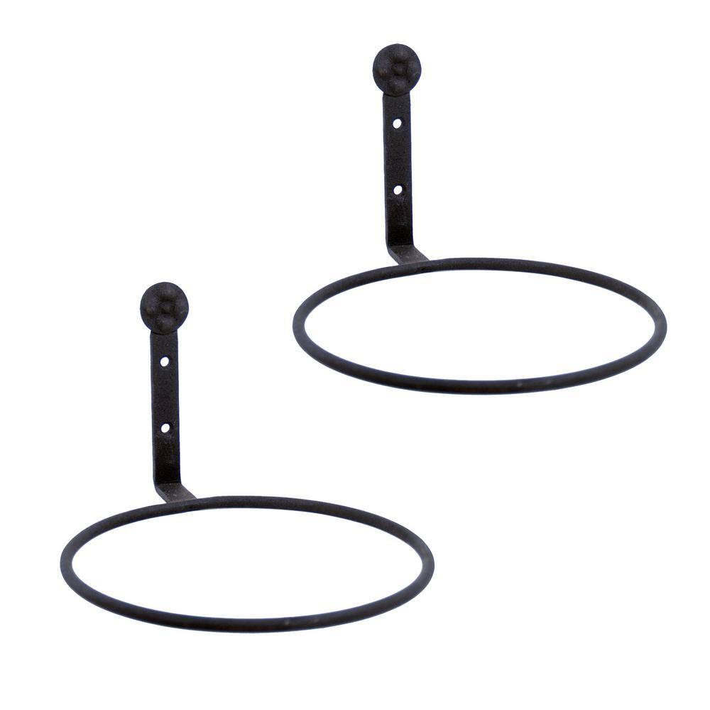 ACHLA DESIGNS 8 in. Dia Black Powder Coat Metal Wall Mounted Flower Pot Holder Ring Brackets (Set of 2) SFR-08-2