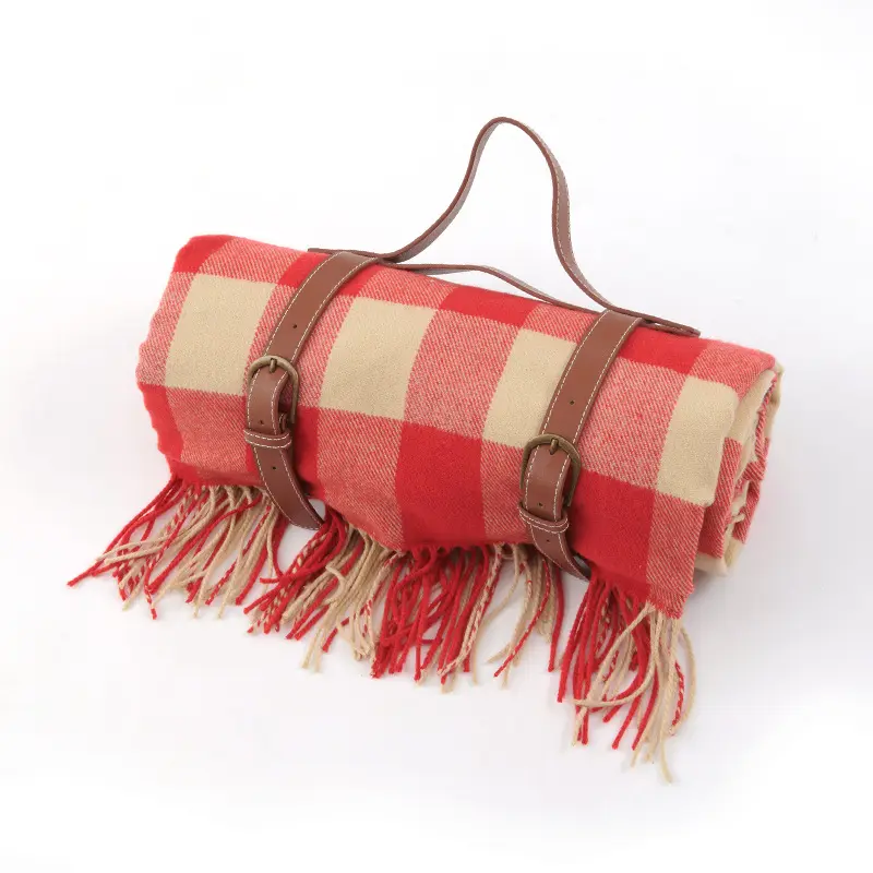 2023 Acrylic Fibers Leather Strap Portable Outdoor Soft Tassels Waterproof Camping Picnic Mat