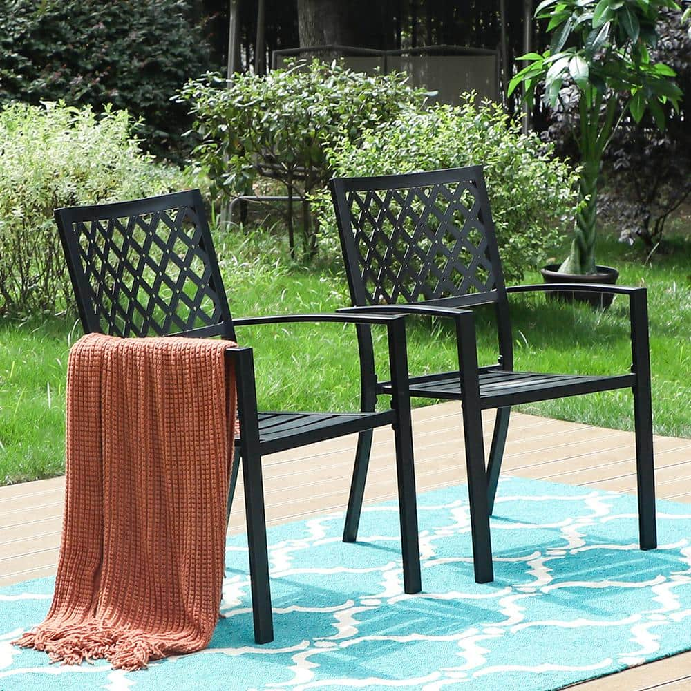 PHI VILLA Black Stackable Elegant Metal Patio Outdoor Dining Chair (2-Pack) THD-E02GF0701-059-01