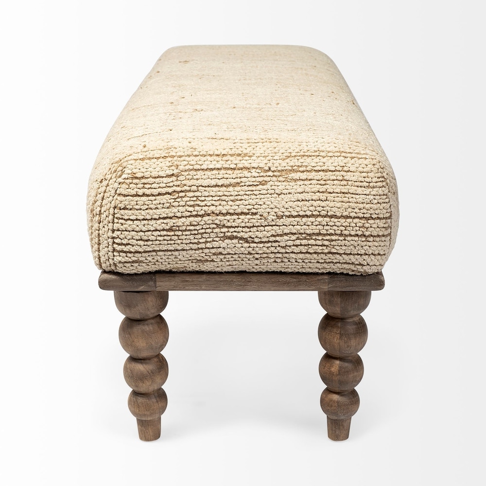 Alder II Cream Upholstered Seat w/ Wood Base Accent Bench   55\