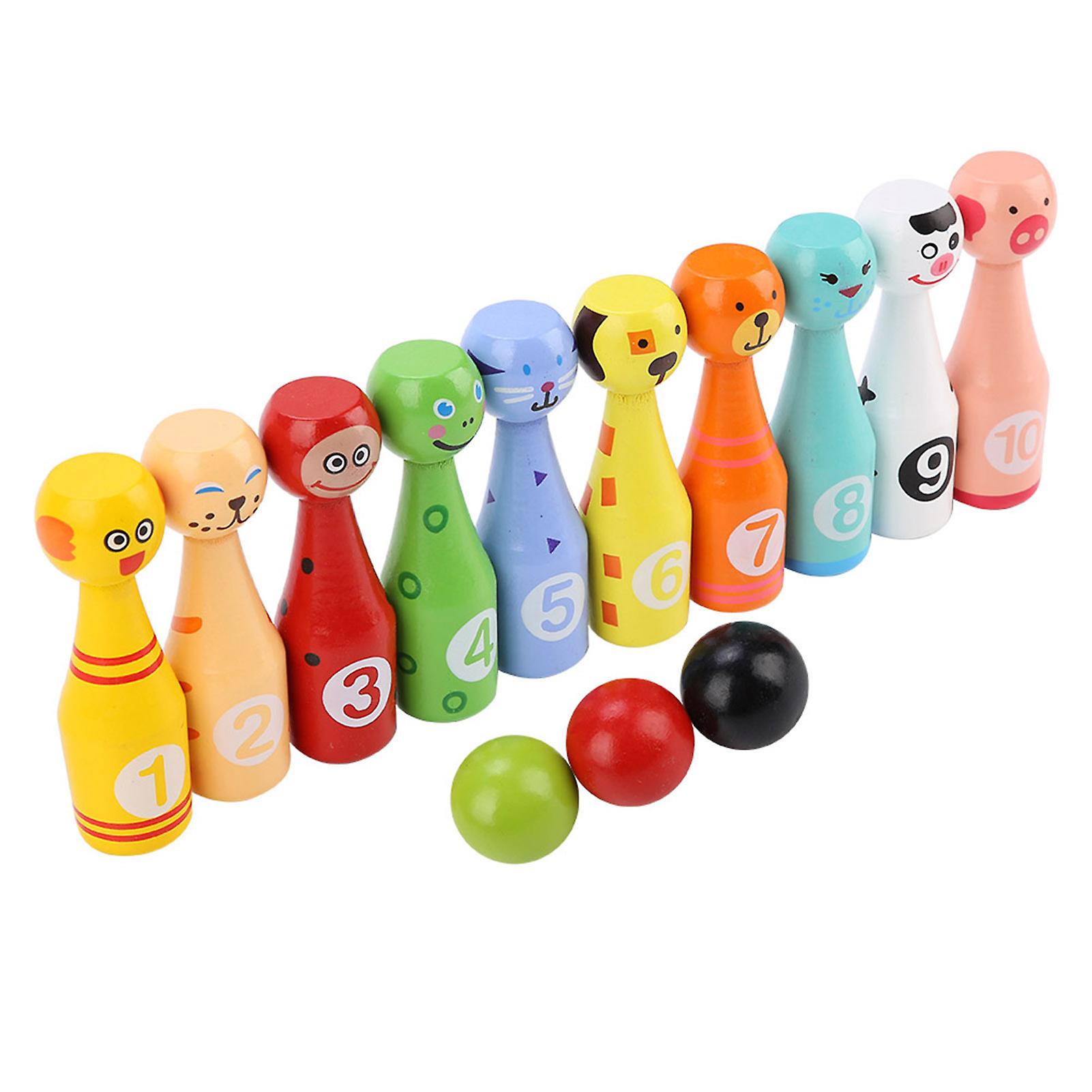 Children Educational Animal Bowling Bottle Ball Kids Outdoor Game Wooden Toy