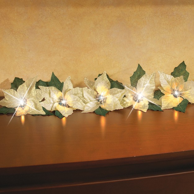 Collections Etc Lighted Christmas Poinsettia Garland