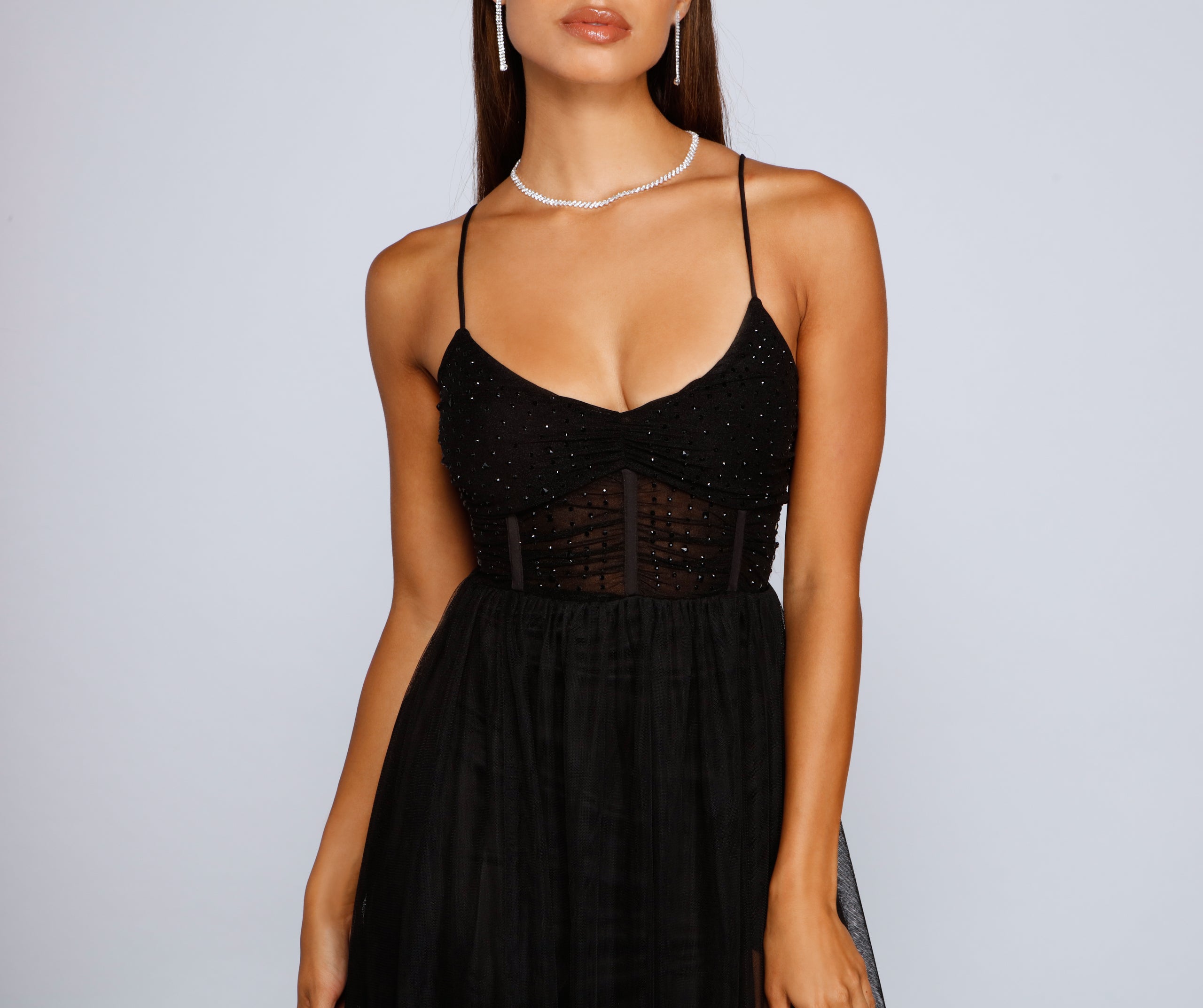 Rachel Rhinestone Mesh Formal Dress