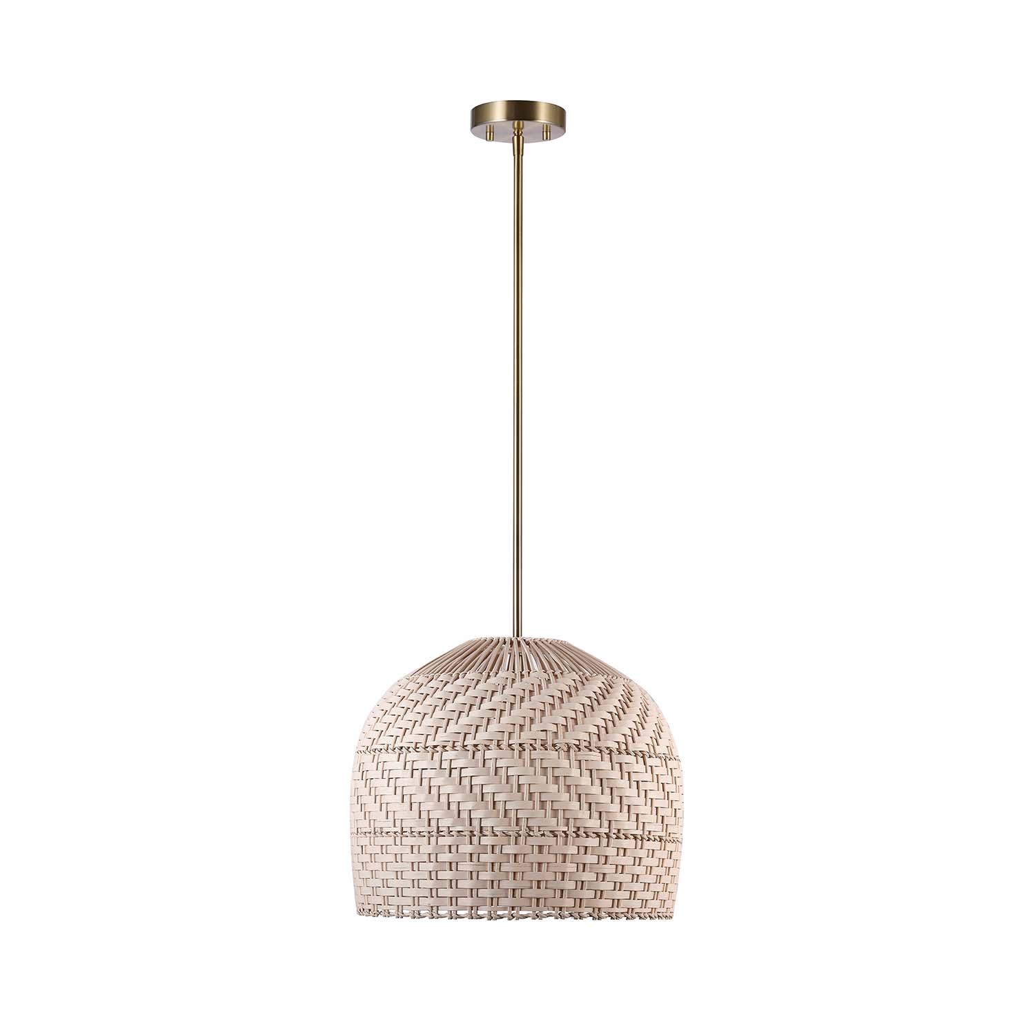 Novogratz x Globe Electric Novogratz x Globe Artessa 2-Light Matte Brass Convertible Chandelier with Cream Rattan and Bamboo Shade， 91002384