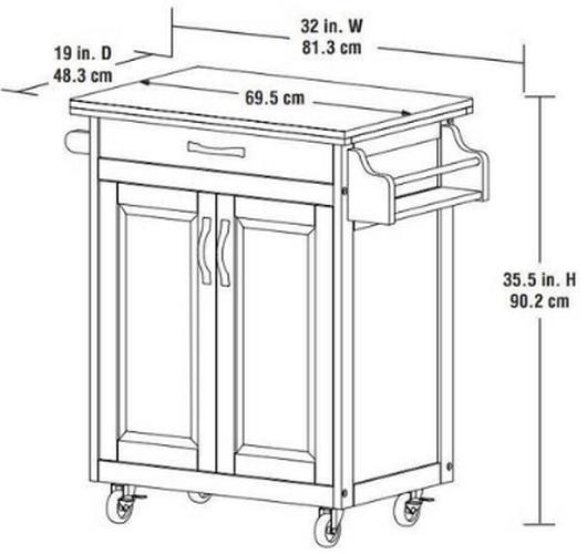 Mainstays Kitchen Island Cart with Drawer and Storage Shelves， White