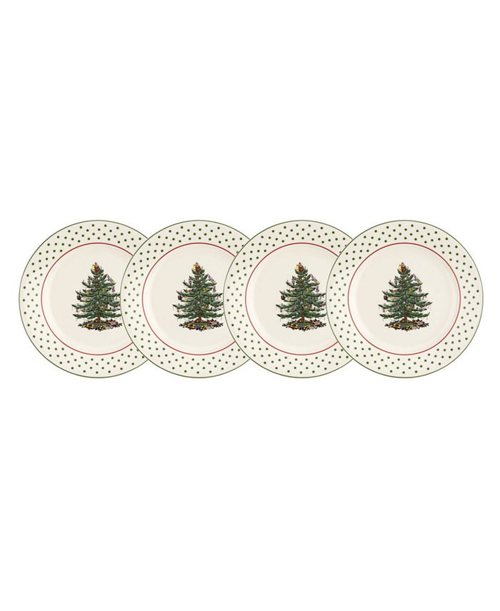 Spode Christmas Tree Polka Dot Dessert Plates Set of 4