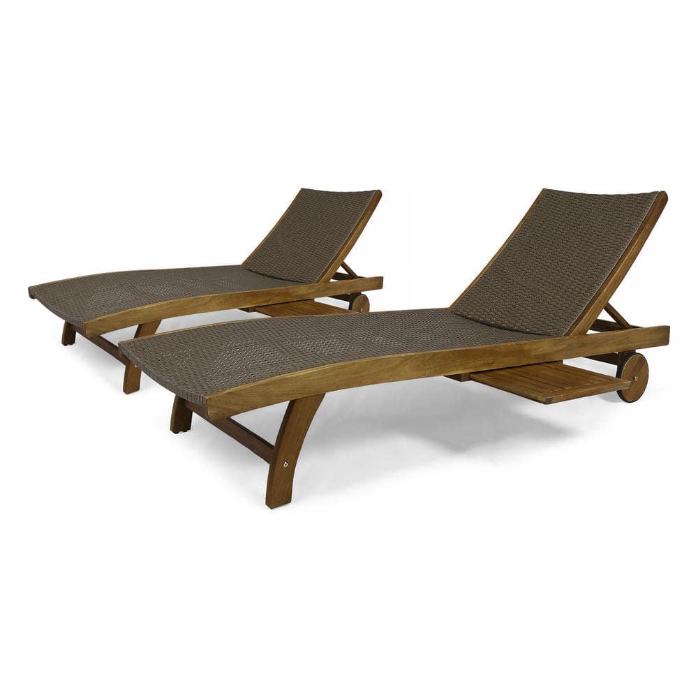 Noble House Colby Teak 2Piece Acacia Wood Outdoor Chaise Lounge