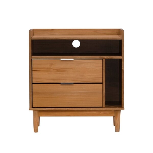 Mid-Century Modern 2-Drawer Wood Nightstand， Solid White - - 38045501