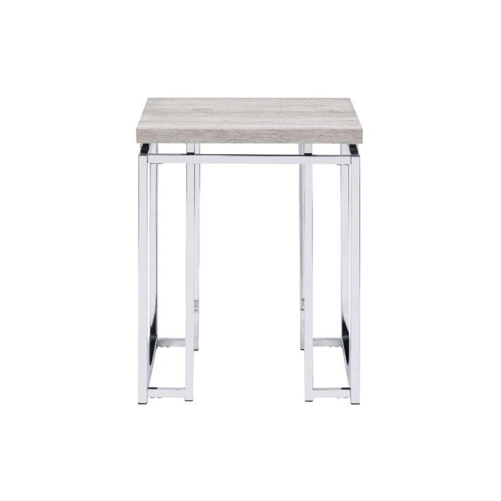 End Table with Metal Sled Base in Natural Oak and Chrome