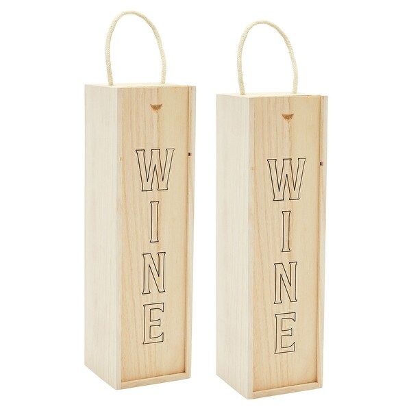 2 Pack Single Bottle Wooden Wine Gift Boxes with Sliding Lid for Housewarming