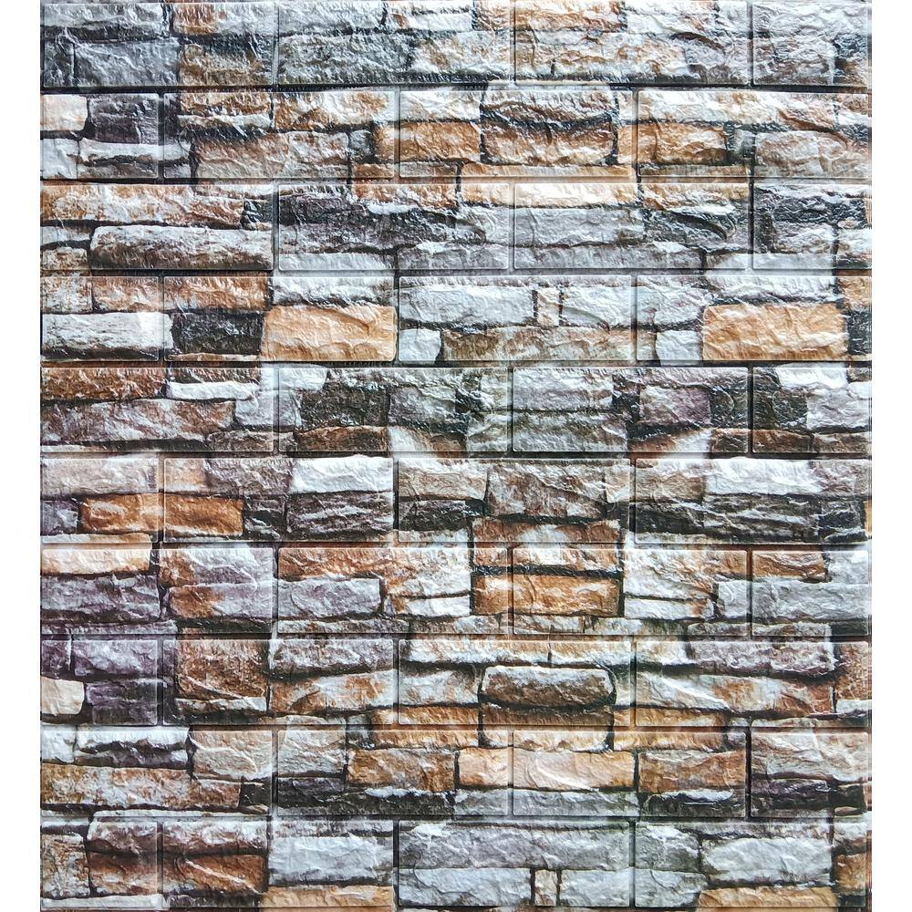 Dundee Deco Falkirk Jura II 28 in. x 28 in. Peel  Stick Multicolored Faux Bricks Stones PE Foam Decorative Wall Paneling (10-Pack) HDJN-R28H6-10