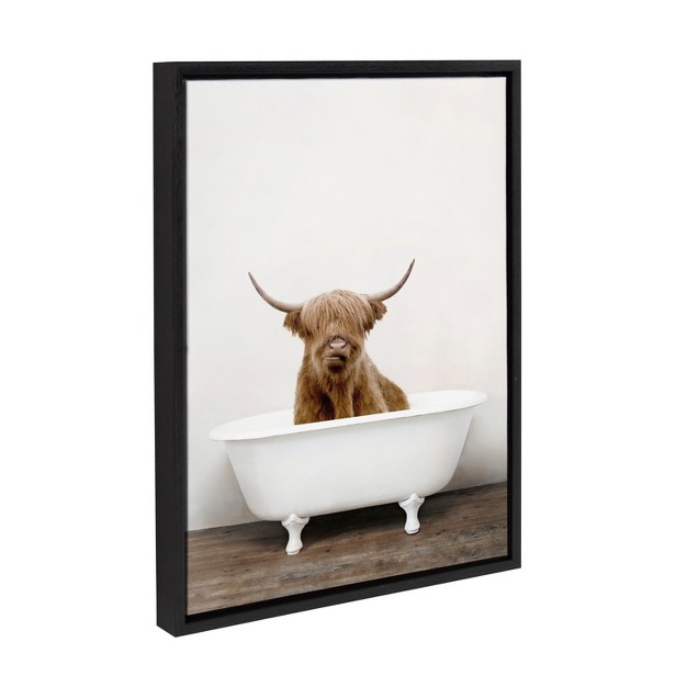 X 24 quot Sylvie Highland Cow In Tub Color Framed Canvas By Amy Peterson Black Kate amp Laurel All Things Decor