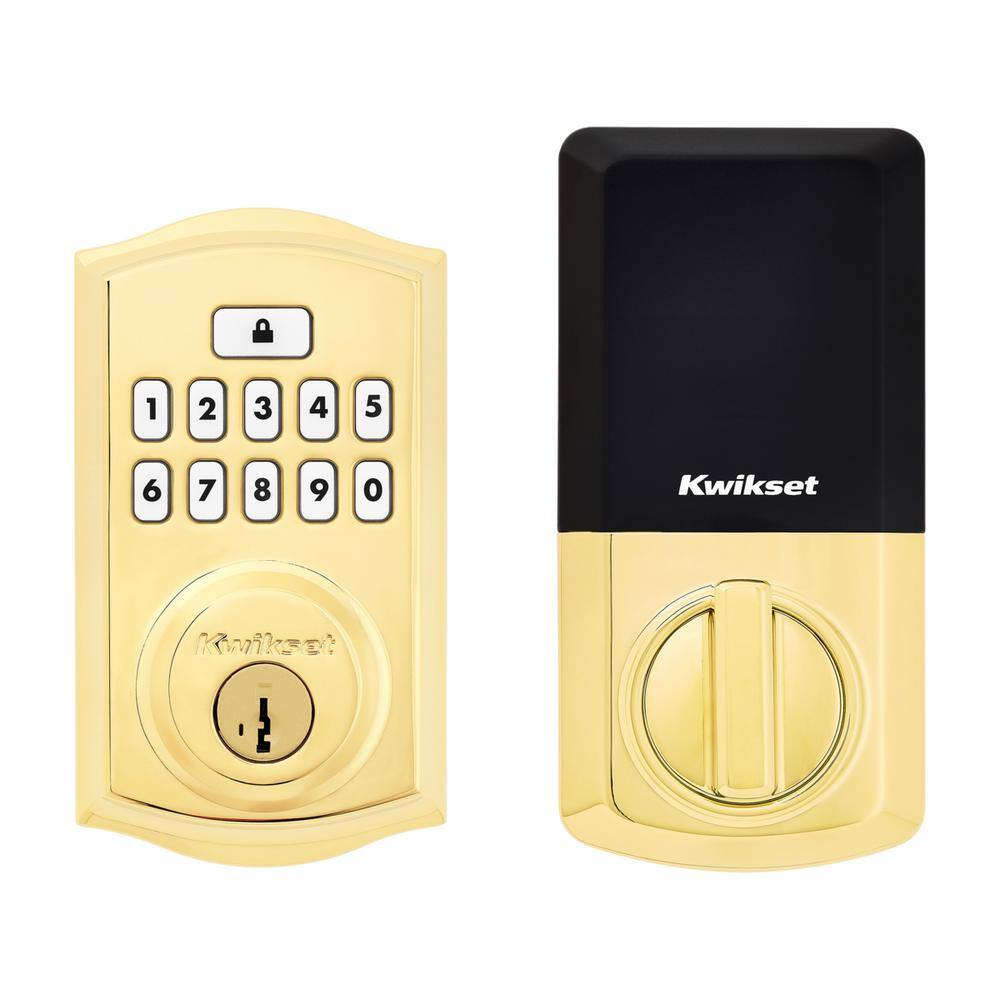 Kwikset Smartcode 260 Traditional Lifetime Polished Brass Keypad Single Cylinder Electronic Deadbolt featuring SmartKey Security 9260TRLL03SMTRB