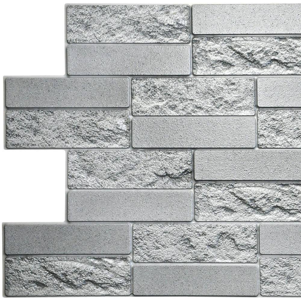 Dundee Deco 3D Falkirk Retro 1100 in. x 39 in. x 19 in. Grey Faux Cement Brick PVC Decorative Wall Paneling (10-Pack) GRHDTP10019927-10