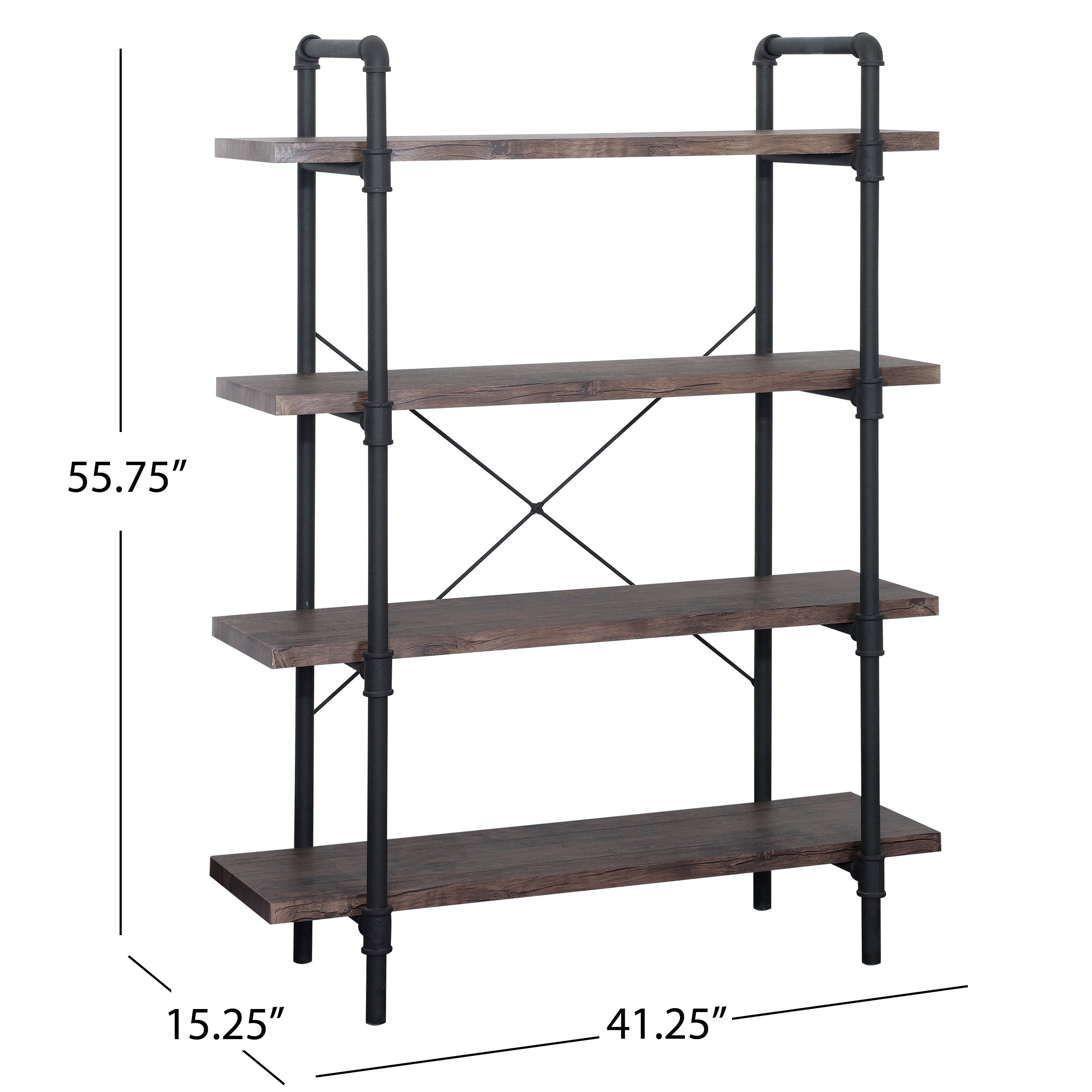 Domenico Industrial Pipe Design 4-Shelf Etagere Bookcase