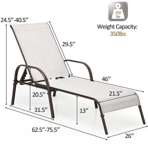 Tangkula Outdoor Chaise Lounge Chair Adjustable Reclining Bed With Backrest amp Armrest