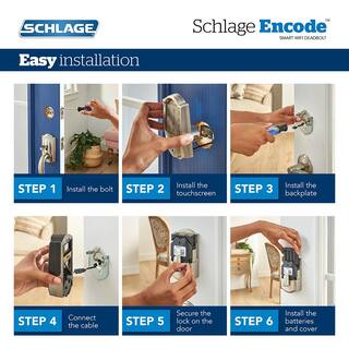 Schlage Camelot Satin Nickel Encode Smart Wi-Fi Deadbolt with Alarm and Camelot Handle Set with Accent Handle with Camelot Trim BE489WBCAM619FE285GCAM619ACCCAM