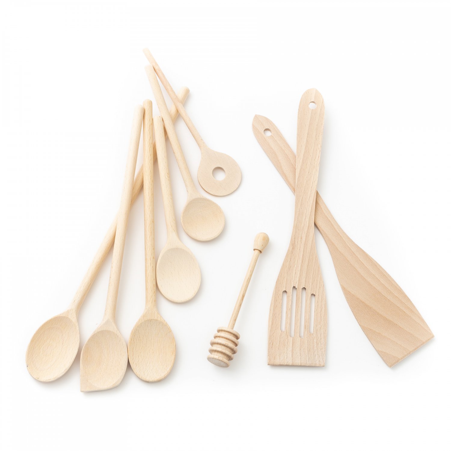 Tuuli Kitchen 9 Piece Wooden Kitchen Utensils Set 6x Cooking Spoon Honey Dipper 2x Spatula