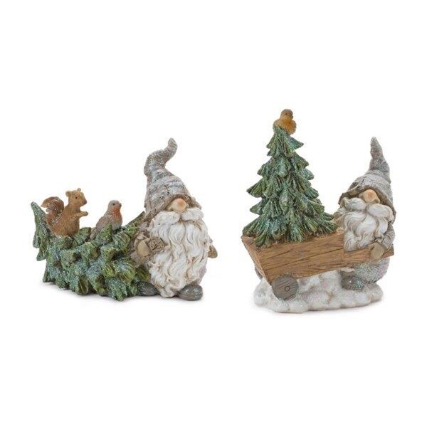 Pine Tree Trunk Gnome with Woodland Animals (Set of 2)