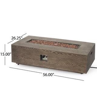 Noble House Mayfair Brown Wood Pattern Metal Rectangular Stone Fire Pit (No Tank Holder) 94369