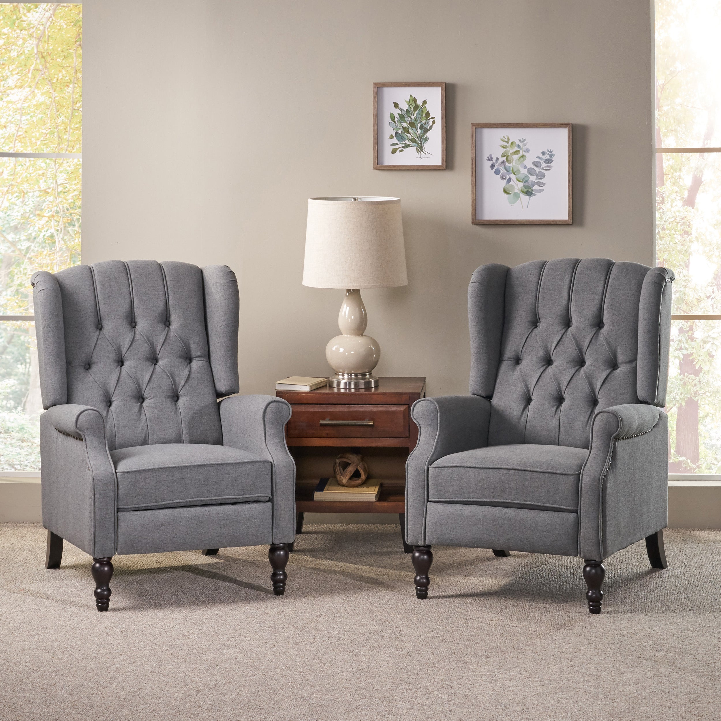 Elizabeth Contemporary Tufted Fabric Recliner (Set of 2)