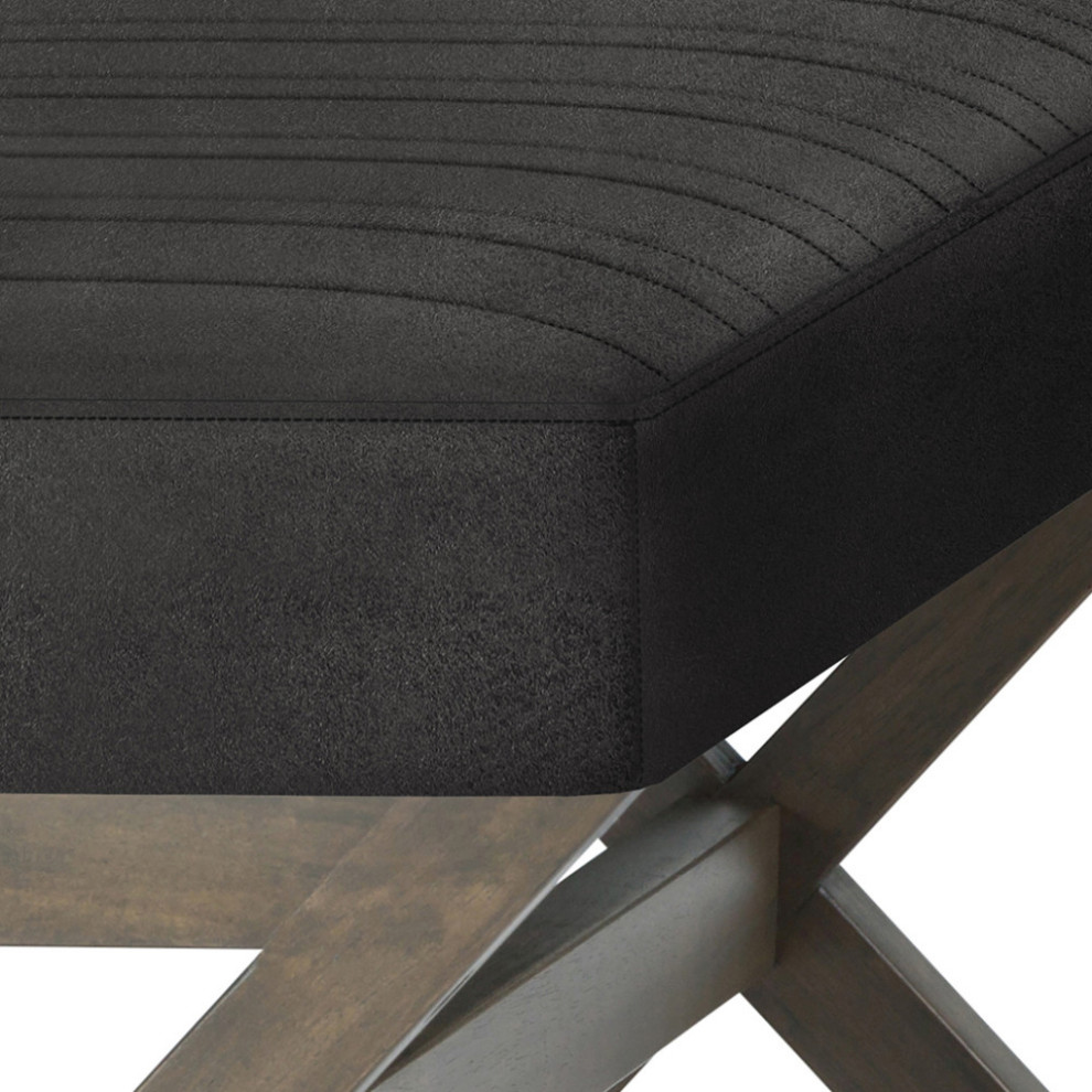 Salinger Large Ottoman Bench  Black Faux Leather   Transitional   Footstools And Ottomans   by Simpli Home Ltd.  Houzz