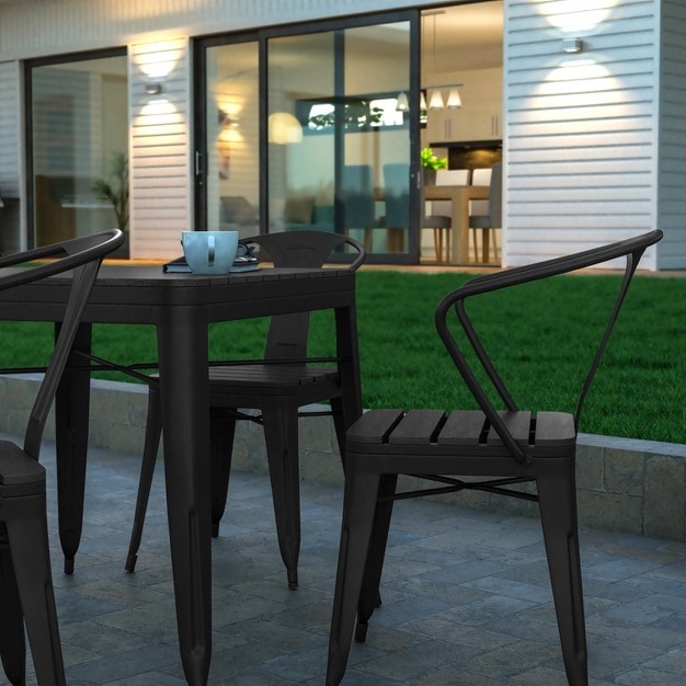 Emma And Oliver Modern 5 Piece Weather And Rust Resistant Black Steel And Polyresin Patio Set With Table amp 4 Chairs Indoor And Outdoor Use