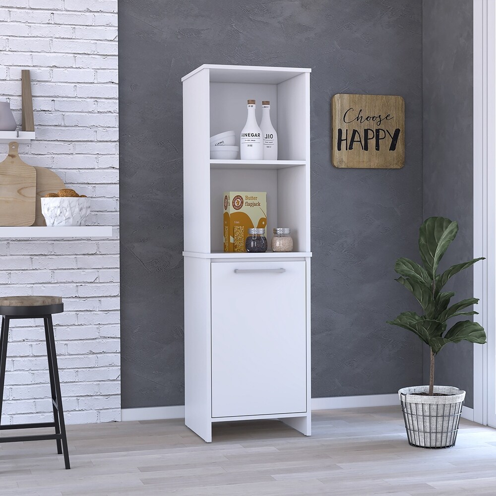 Kitchen Pantry  Two External Shelves  Single Door Cabinet  Two Interior Shelves White  White