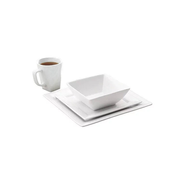 Better Homes and Gardens 16 Piece Square Porcelain Dinnerware Set， White