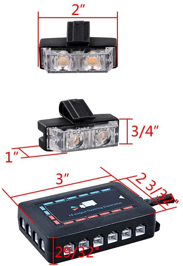 8X White + 8X Amber 2-LED Strobe Light Bar Warning Emergency Beacon 10 Flashing Modes Car SUV Truck Van (Amber White， 16x 2-LED)