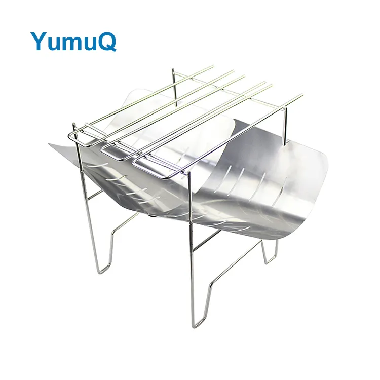 YumuQ 38.5cm Stainless Steel Portable Foldable Wood Outdoor Camping Stove With Iron Grill For Home Hiking Travel