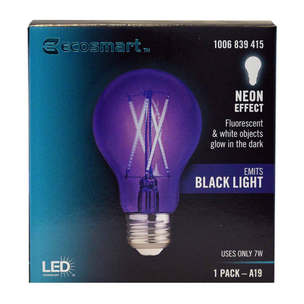 EcoSmart 40-Watt Equivalent A19 Blacklight Ultraviolet Glow in the Dark LED Light Bulb (1-Pack) FG-04239