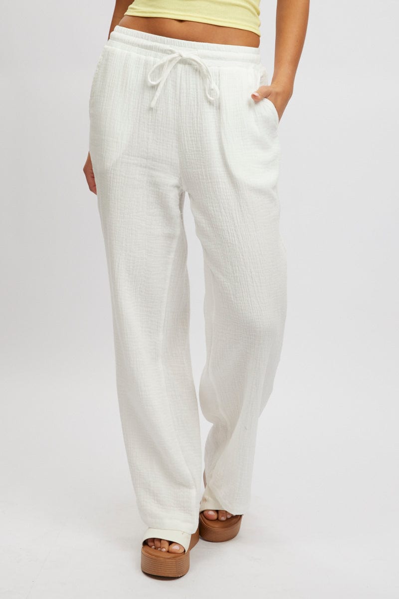 White Wide Leg Pants Elasticated Waist