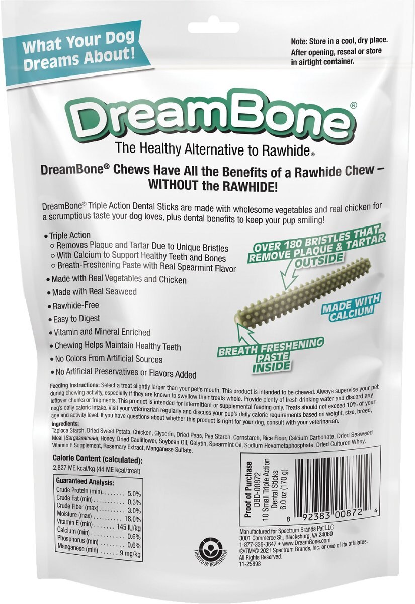 DreamBone Triple Action Dental Sticks Kelp for Small and Medium Sized Dogs， 6-oz bag， 10 count