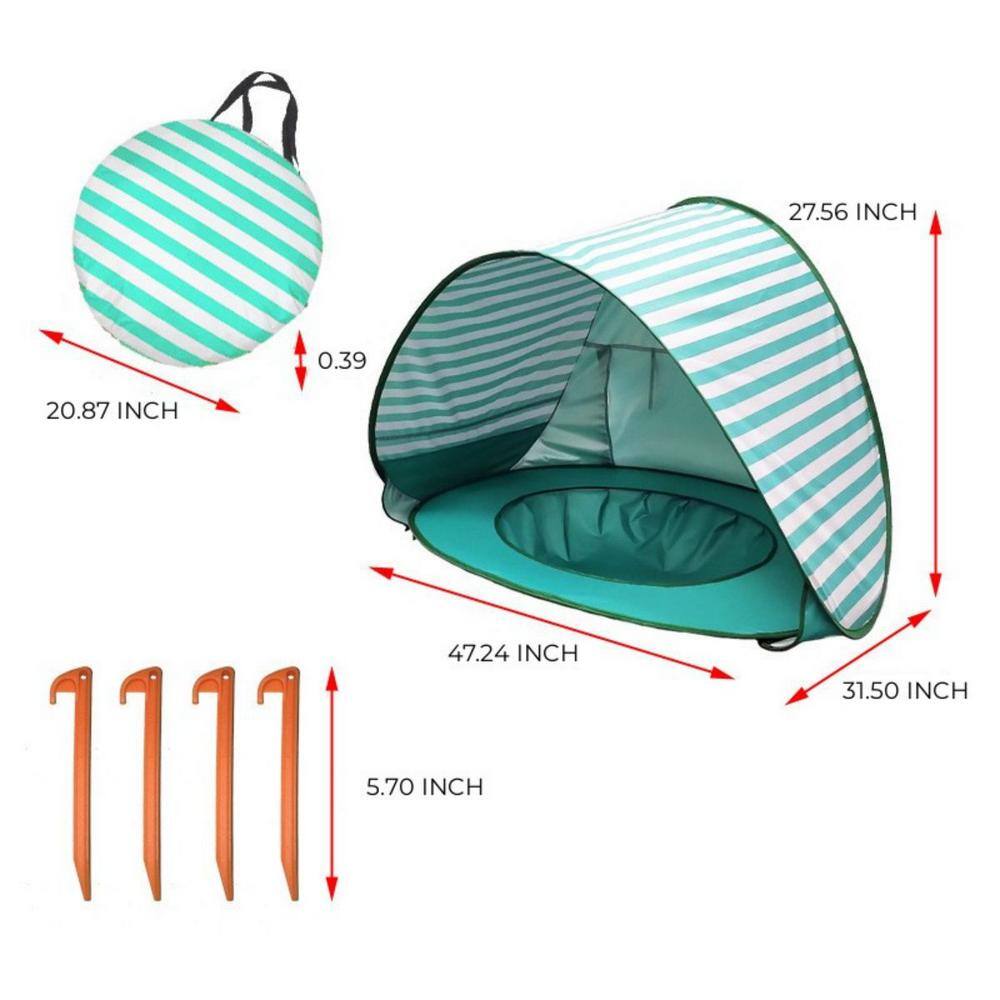 Aoibox 1-Person Green Stripes Cute Babies Beach Tent Holiday Shade Splash Tent for Babies HDDB1345