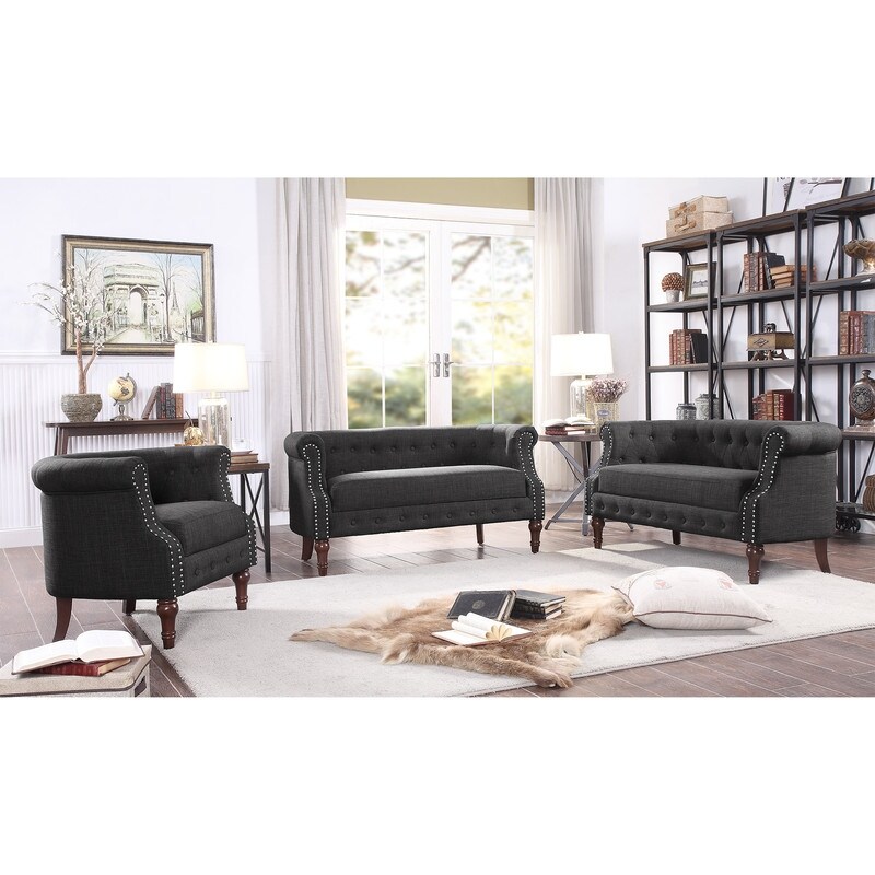 Rosevera Three Piece Living Room Tufted Sofa Set  Chesterfield