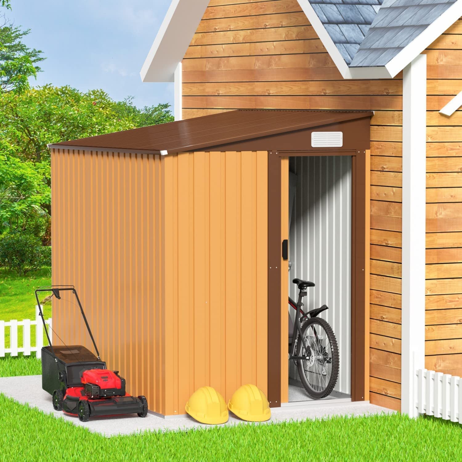 Outdoor Storage Shed, 5 x 7 FT Metal Steel Garden Shed, Small Shed Outdoor Steel Tool Storage Backyard Shed for Backyard Patio Garden Lawn (Yellow)