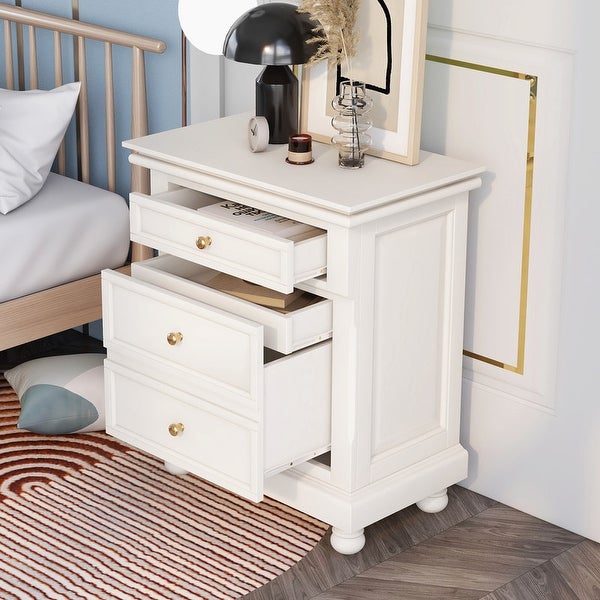 Vintage Nightstand with 3 Drawers， Bedside Table End Table for Living Room Bedroom - - 37353881