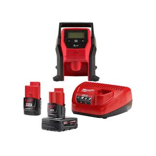 MW M12 12-Volt Lithium-Ion 4.0 Ah and 2.0 Ah Battery Packs and Charger Starter Kit w Compact Inflator 48-59-2424-2475-20