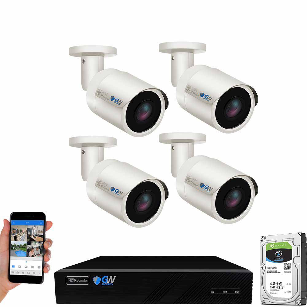 GW Security 8-Channel 8MP 1TB NVR Security Camera System 4 Wired Bullet Cameras 2.8mm Fixed Lens HumanVehicle Detection Mic GW7037MIC4-1T