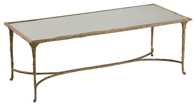 Lavish Ornate Gold Leaf Vine Coffee Table  Metal Mirrored Top Brass Organic   Traditional   Coffee Tables   by My Swanky Home  Houzz