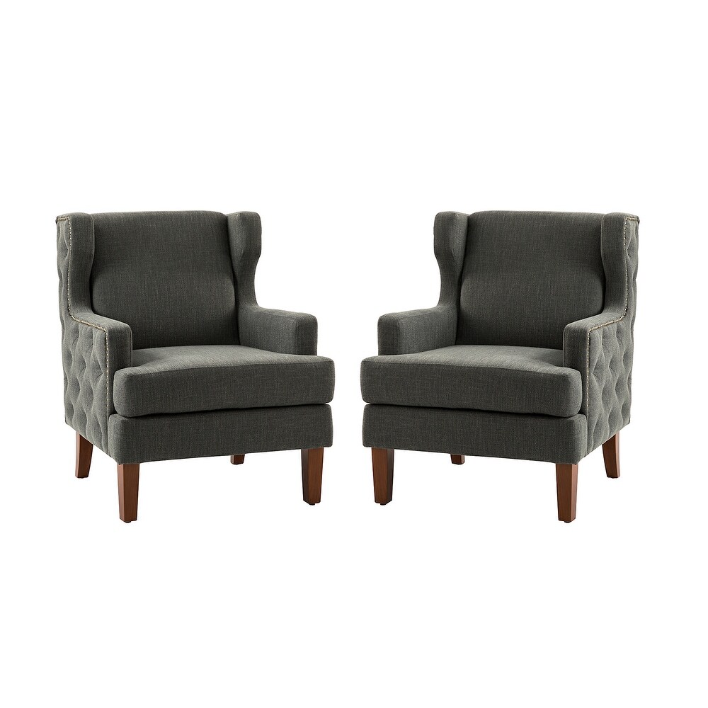 Gerald Classic Polyester Wingback Chair With Button Tufted Body Set Of 2 By HULALA HOME