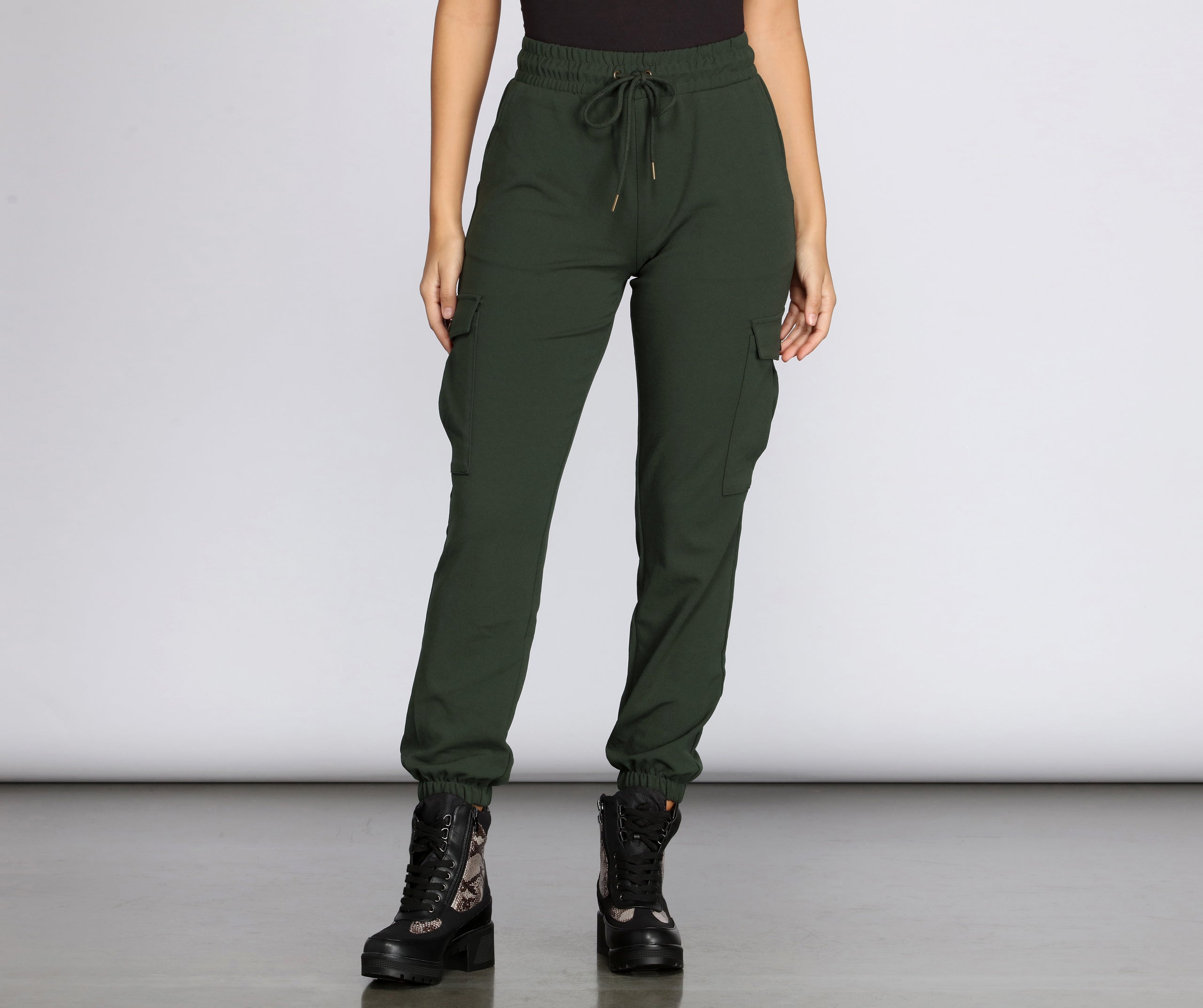 High Waist Knit Cargo Joggers