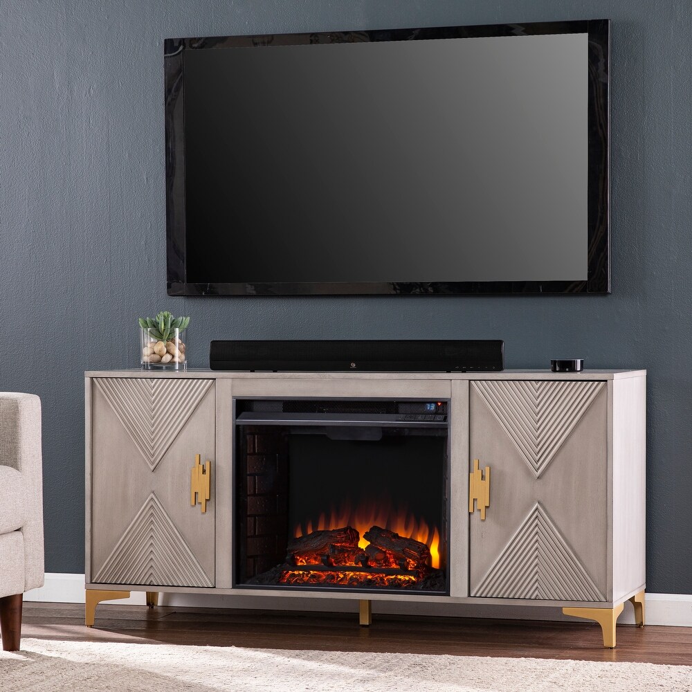 SEI Furniture Lillyvale Contemporary Media TV Stand with Electric Fireplace Insert and Storage