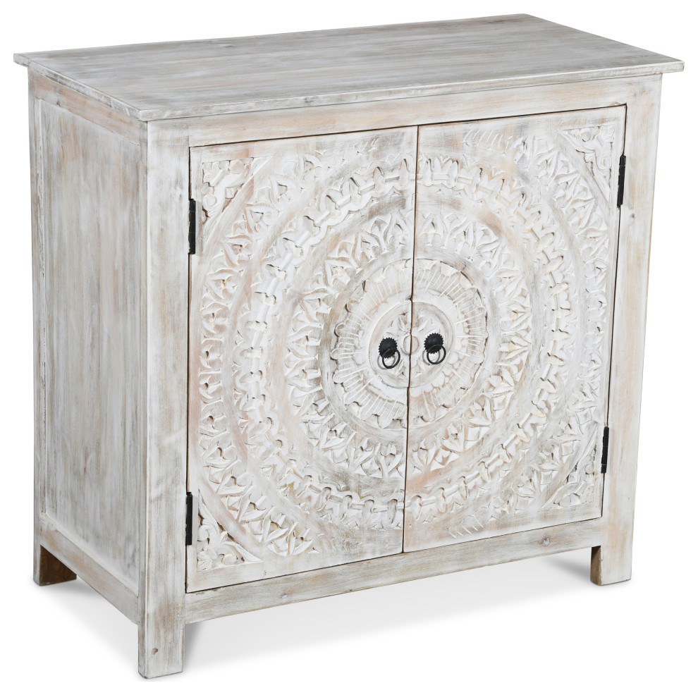 Booker Whitewash Hand Carved 2 Door Accent Cabinet   French Country   Accent Chests And Cabinets   by Timbergirl  Houzz