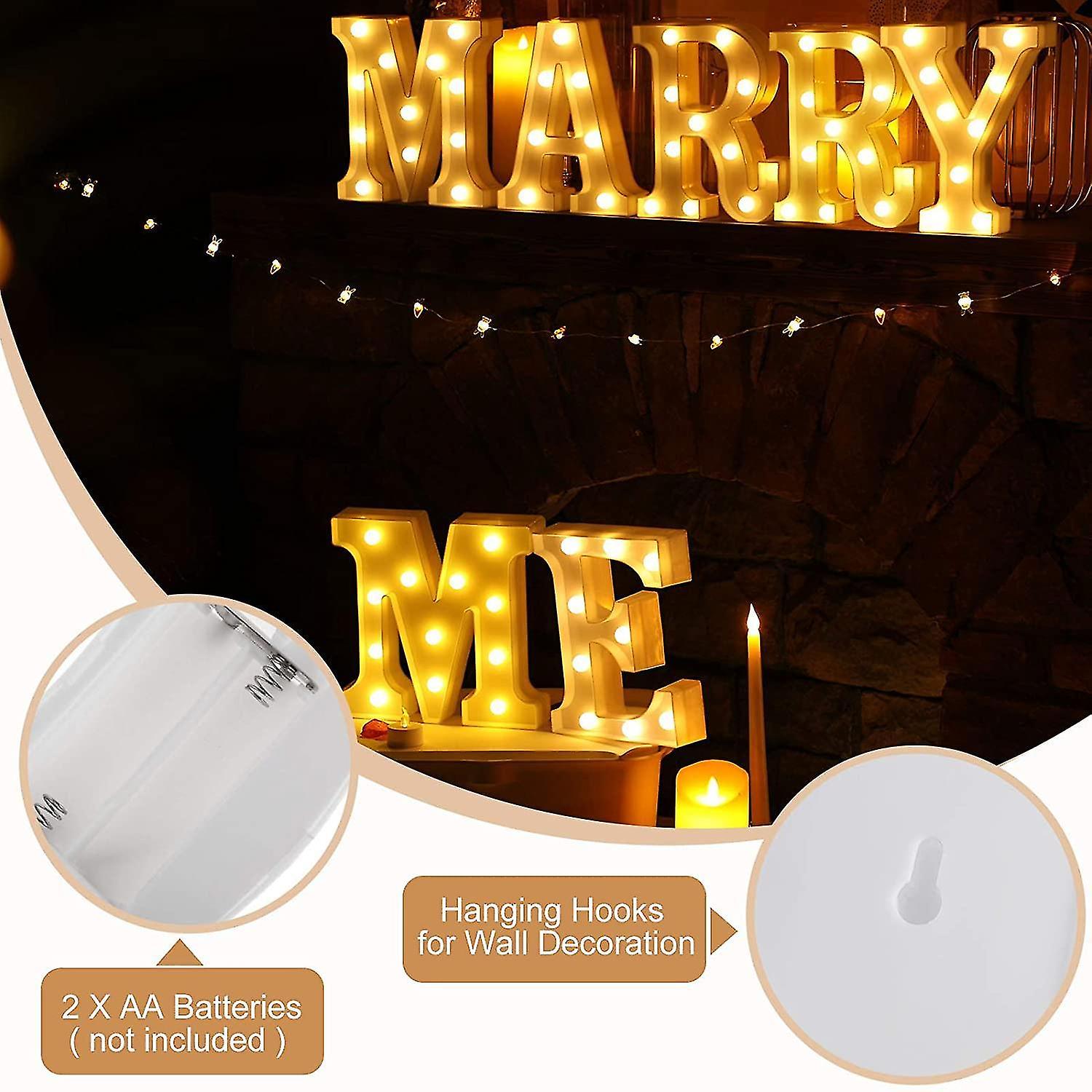 Led Letters Numbers Marquee Lights 26 Alphabet 0-9 Numbers Decorative Lamps With Wireless Remote Control For Christmas New Year Valentine Wedding