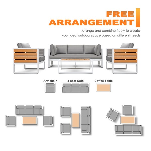 Outdoor Rectangle Coffee Table，Allaluminum Frame，Imitation Wood Tabletop