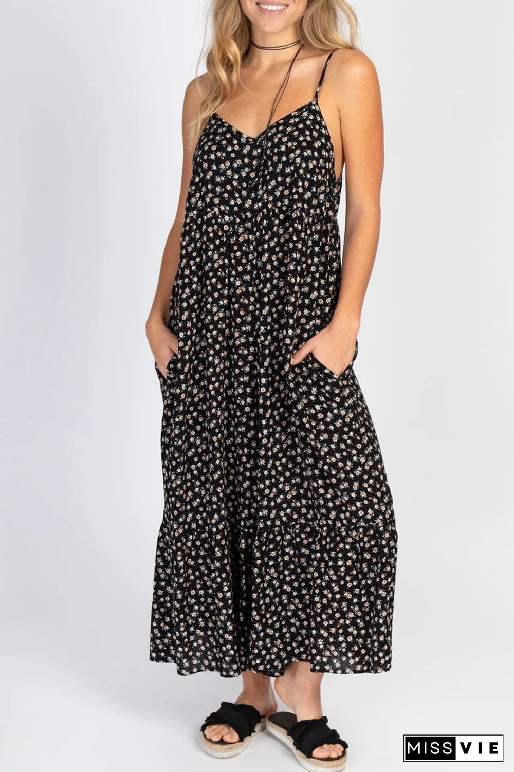 Fashion Street Print V Neck Loose Jumpsuits